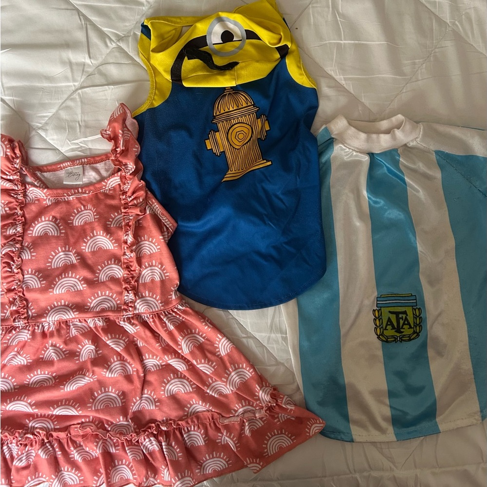 Doggywear Bundle! Pink Ruffle Dress and Dog Costumes